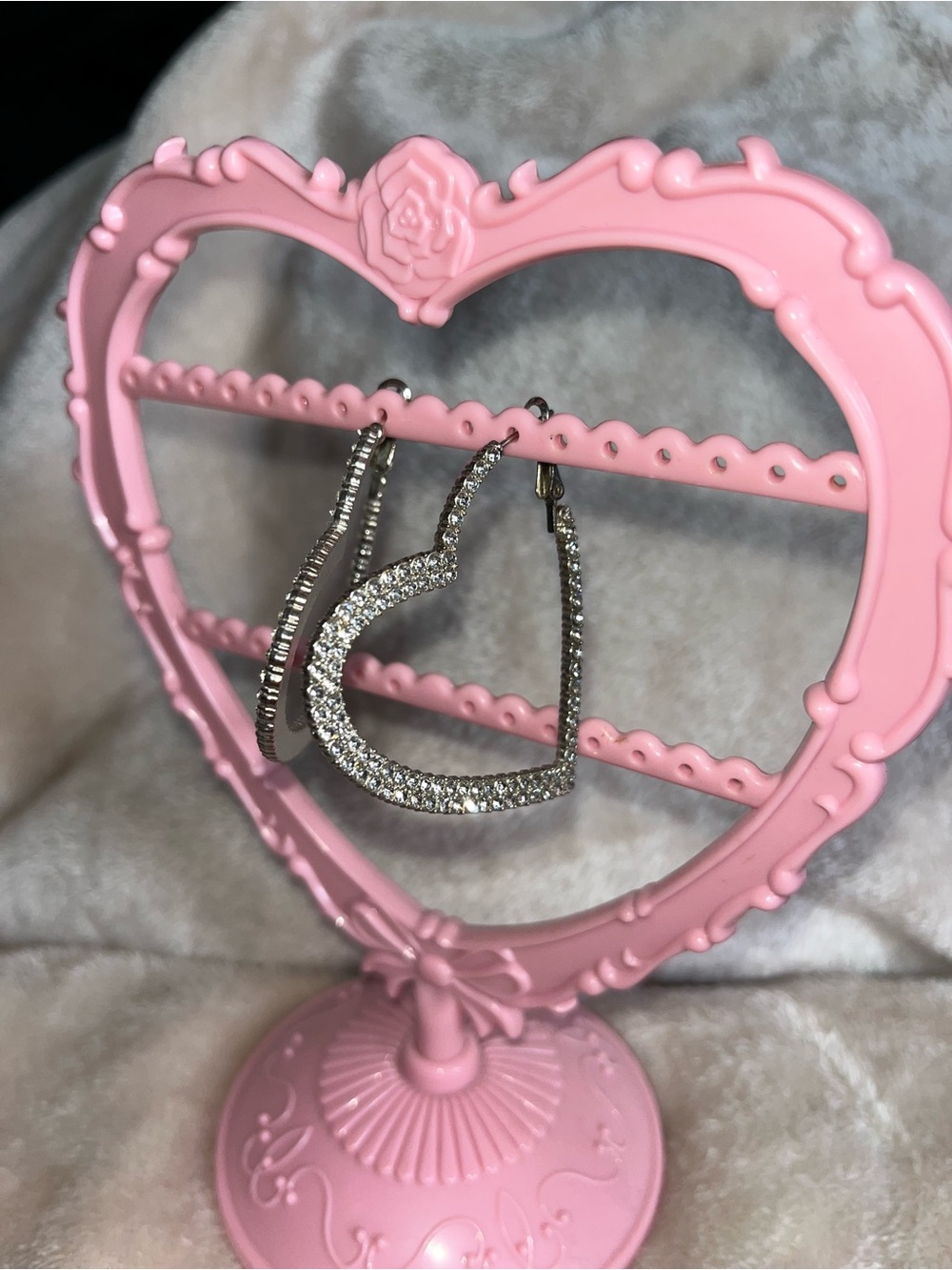 Rhinestone Pave Heart Hoop Earrings - Pink Display